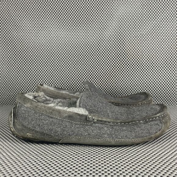 Ugg Ascot Moccasins Slippers Loafers Mens Size 10 Gray Leather Shearling Slip On main image 4